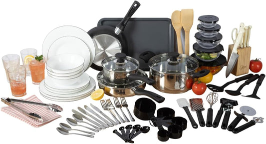 🍳 74-Piece Complete Kitchen Set | Cookware, Dinnerware & Knives – All in One Box